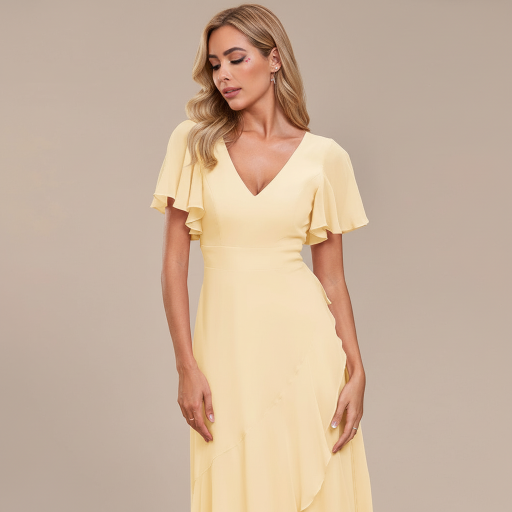 Abito Damigella in Chiffon con Scollo a V