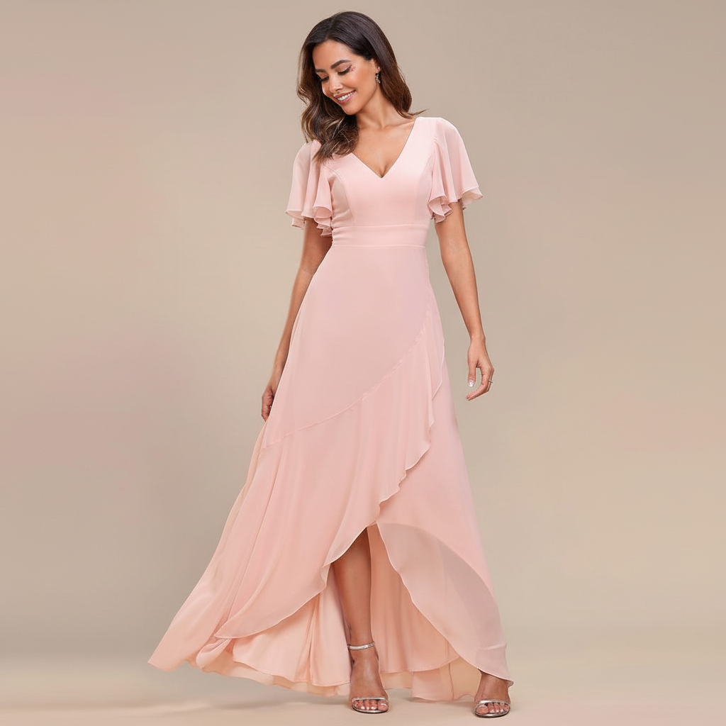 Abito Damigella in Chiffon con Scollo a V