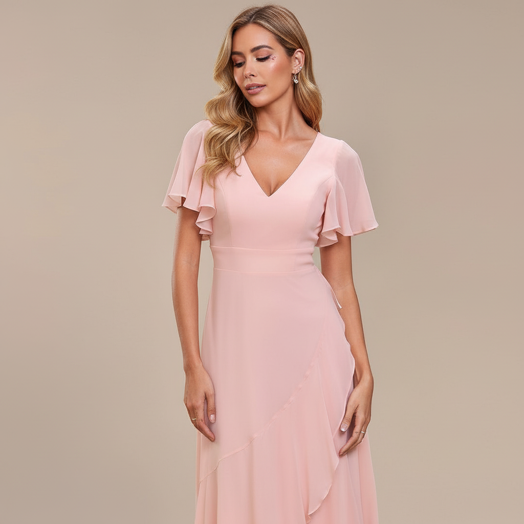 Abito Damigella in Chiffon con Scollo a V
