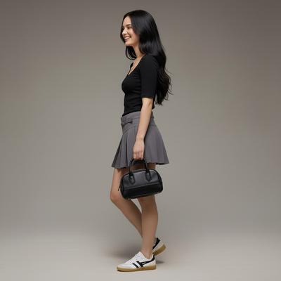 Gonna Mini Plissettata in Maglia con Cintura