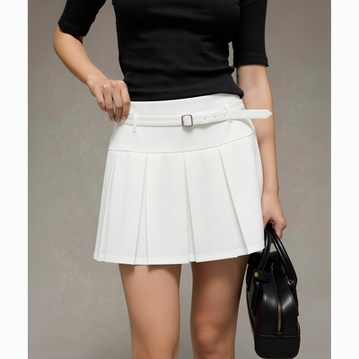 Gonna Mini Plissettata in Maglia con Cintura