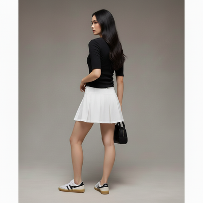 Gonna Mini Plissettata in Maglia con Cintura