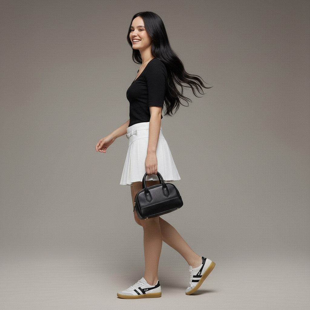 Gonna Mini Plissettata in Maglia con Cintura