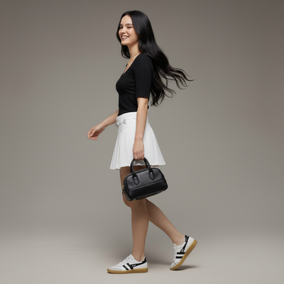 Gonna Mini Plissettata in Maglia con Cintura