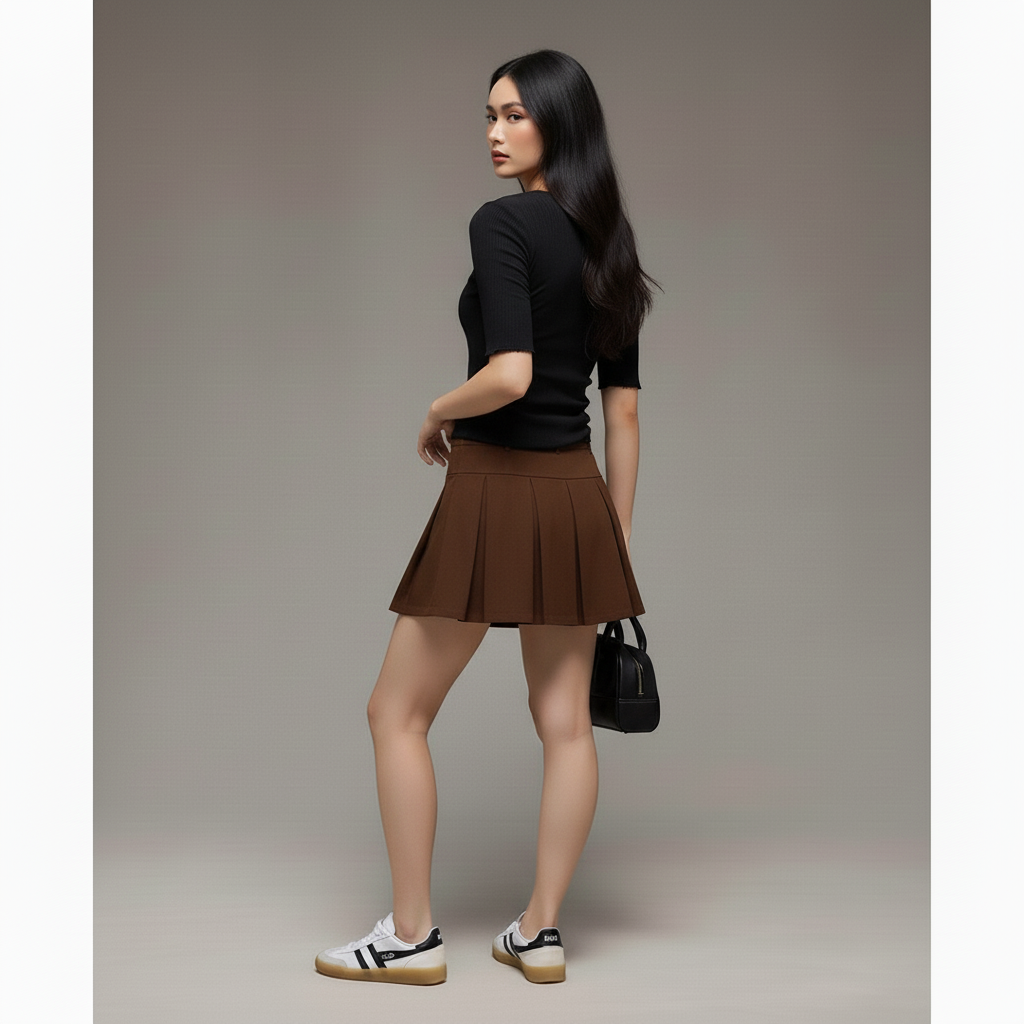 Gonna Mini Plissettata in Maglia con Cintura