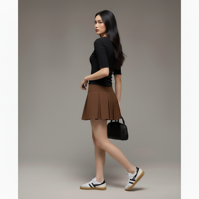 Gonna Mini Plissettata in Maglia con Cintura